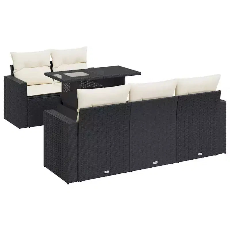 vidaXL Patio Sofa Set with Cushions Lounge Setting Outdoor 6 Piece Poly Rattan - Black and Cream