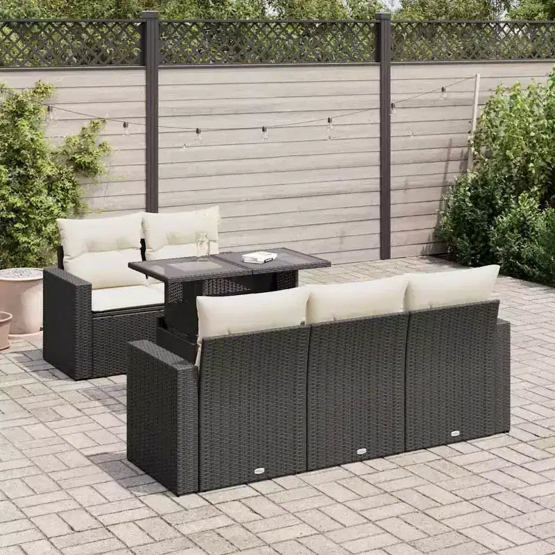 vidaXL Patio Sofa Set with Cushions Lounge Setting Outdoor 6 Piece Poly Rattan - Black and Cream