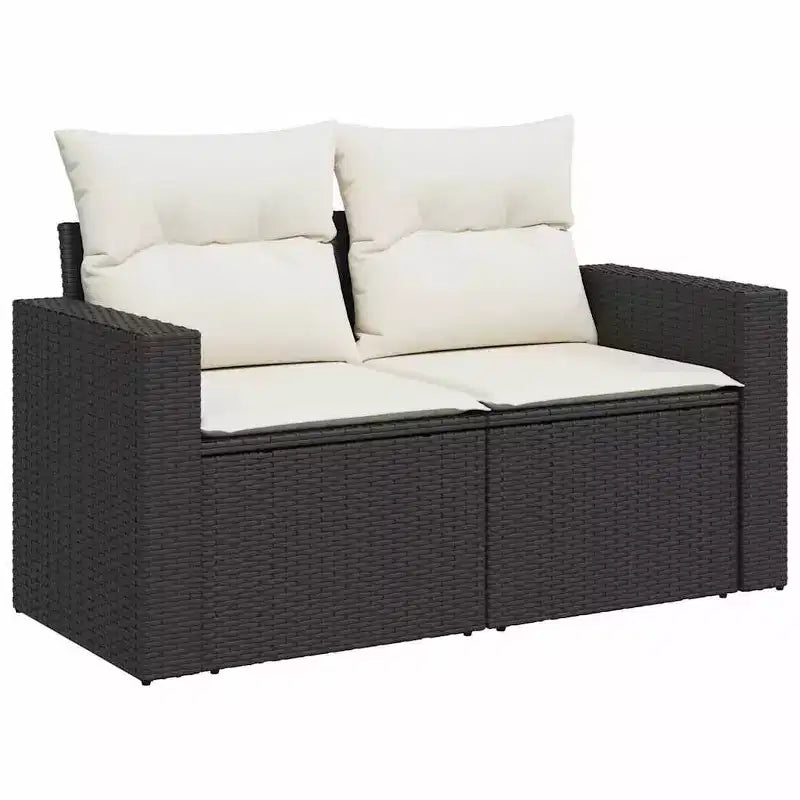 vidaXL Patio Sofa Set with Cushions Lounge Setting Outdoor 6 Piece Poly Rattan - Black and Cream