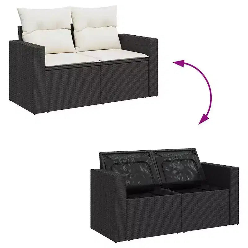 vidaXL Patio Sofa Set with Cushions Lounge Setting Outdoor 6 Piece Poly Rattan - Black and Cream