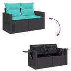 vidaXL Patio Sofa Set with Cushions Conversation Set 7 Piece Poly Rattan Acacia - Black
