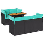 vidaXL 6 Piece Patio Sofa Set with Cushions Black Poly Rattan