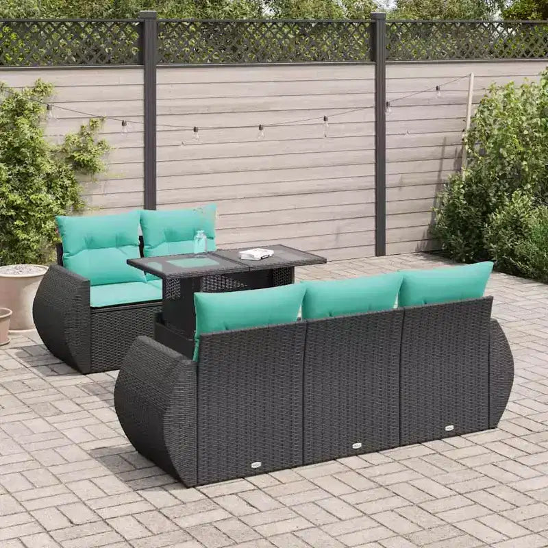 vidaXL 6 Piece Patio Sofa Set with Cushions Black Poly Rattan Acacia