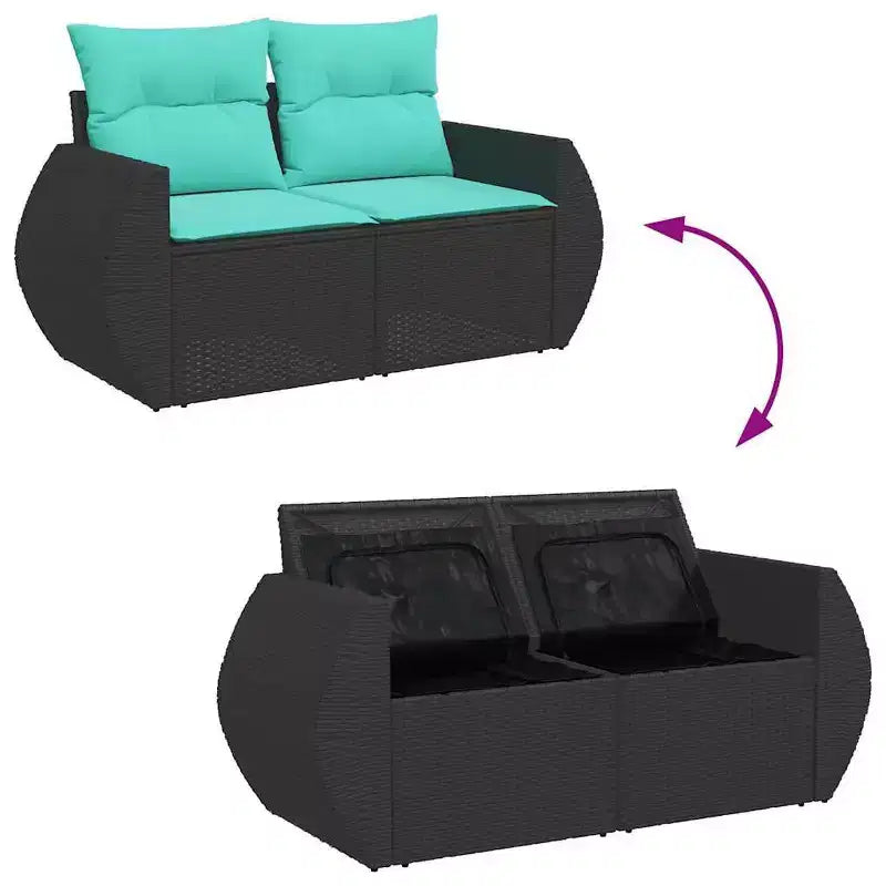 vidaXL 6 Piece Patio Sofa Set with Cushions Black Poly Rattan Acacia