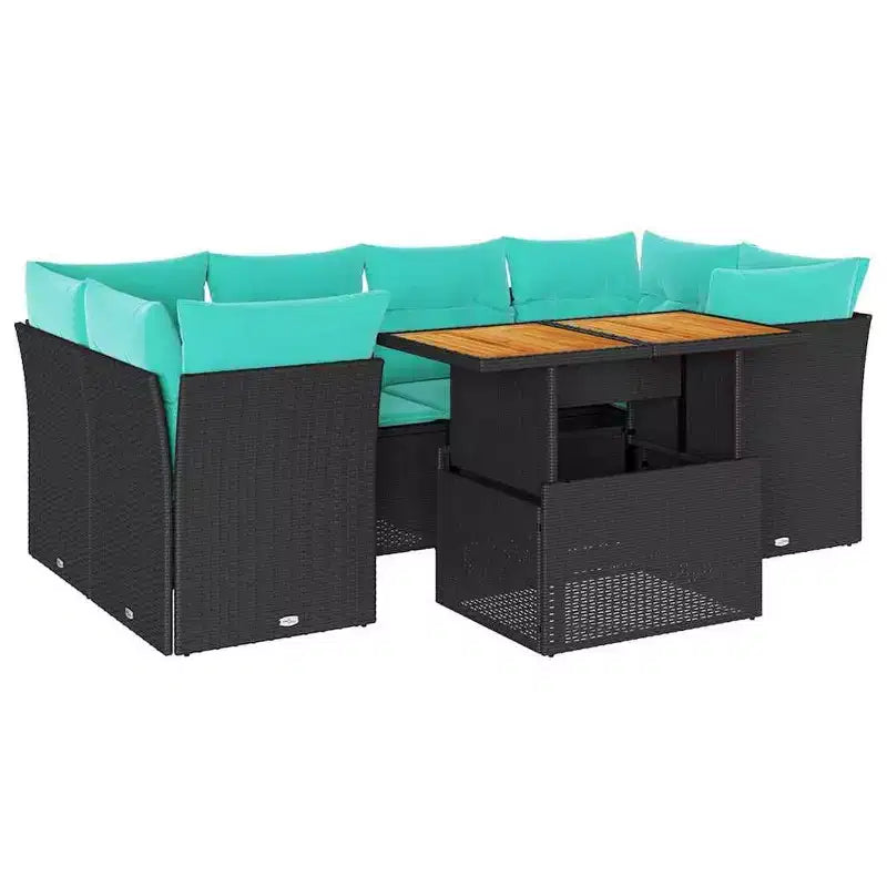 vidaXL 7 Piece Patio Sofa Set with Cushions Black Poly Rattan