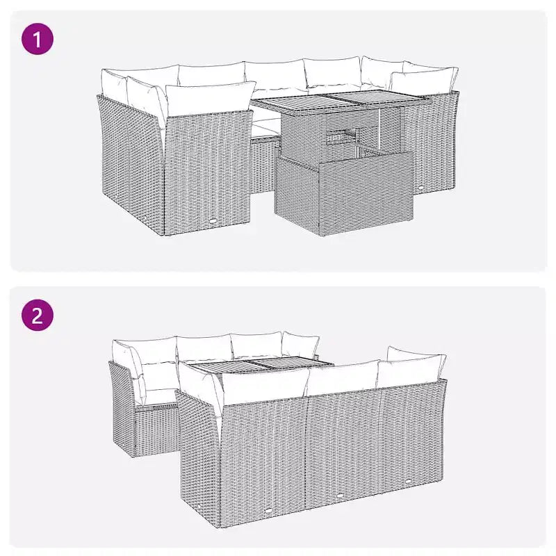 vidaXL 7 Piece Patio Sofa Set with Cushions Black Poly Rattan