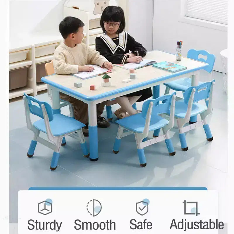 Table et chaises pour enfants, Ensemble table d'activités et de bricolage pour tout-petits réglable en hauteur avec 6 chaises, pour les 2-10 ans, Table d'activités artistiques pour enfants supportant jusqu'à 136 kg