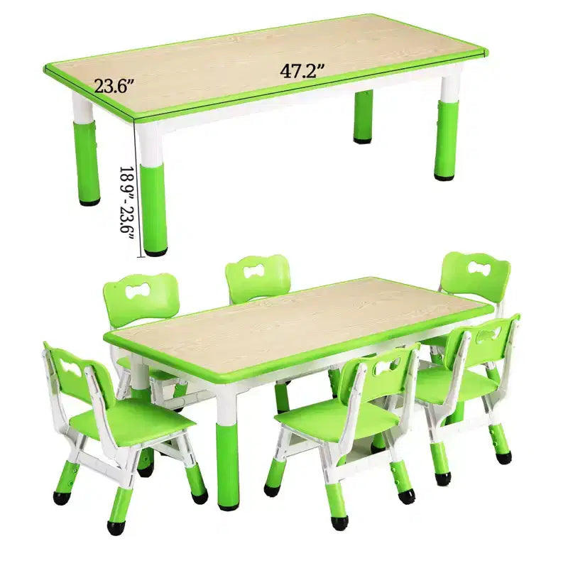 Table et chaises pour enfants, Ensemble table d'activités et de bricolage pour tout-petits réglable en hauteur avec 6 chaises, pour les 2-10 ans, Table d'activités artistiques pour enfants supportant jusqu'à 136 kg