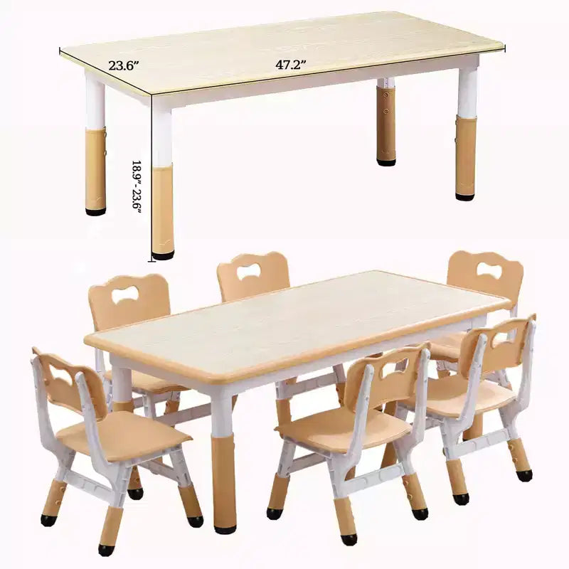 Table et chaises pour enfants, Ensemble table d'activités et de bricolage pour tout-petits réglable en hauteur avec 6 chaises, pour les 2-10 ans, Table d'activités artistiques pour enfants supportant jusqu'à 136 kg