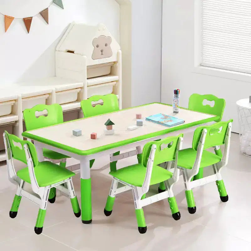 Table et chaises pour enfants, Ensemble table d'activités et de bricolage pour tout-petits réglable en hauteur avec 6 chaises, pour les 2-10 ans, Table d'activités artistiques pour enfants supportant jusqu'à 136 kg