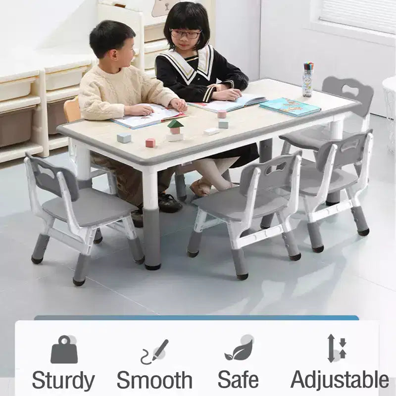 Table et chaises pour enfants, Ensemble table d'activités et de bricolage pour tout-petits réglable en hauteur avec 6 chaises, pour les 2-10 ans, Table d'activités artistiques pour enfants supportant jusqu'à 136 kg