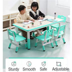 Table et chaises pour enfants, Ensemble table d'activités et de bricolage pour tout-petits réglable en hauteur avec 6 chaises, pour les 2-10 ans, Table d'activités artistiques pour enfants supportant jusqu'à 136 kg