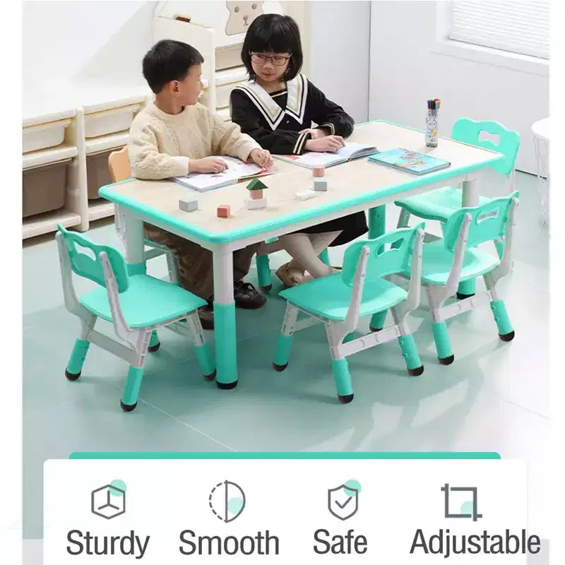 Table et chaises pour enfants, Ensemble table d'activités et de bricolage pour tout-petits réglable en hauteur avec 6 chaises, pour les 2-10 ans, Table d'activités artistiques pour enfants supportant jusqu'à 136 kg
