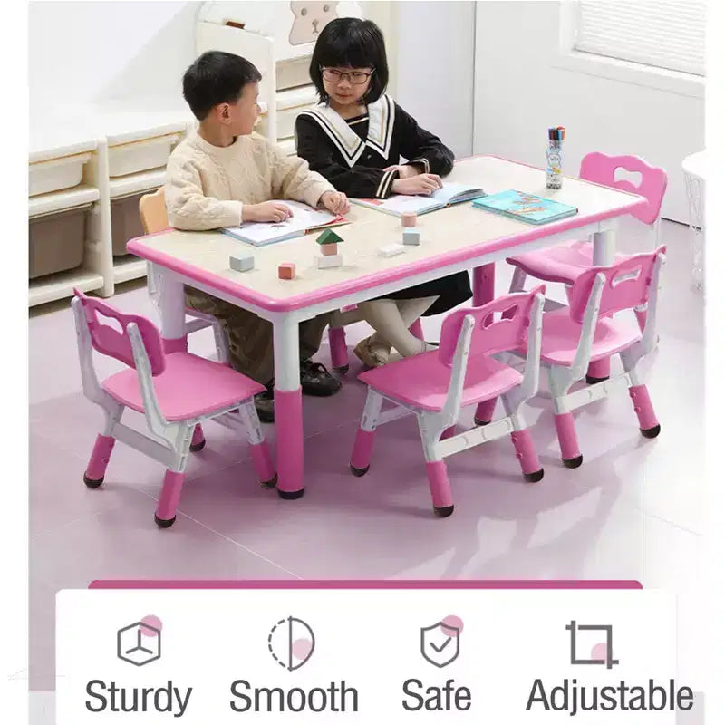 Table et chaises pour enfants, Ensemble table d'activités et de bricolage pour tout-petits réglable en hauteur avec 6 chaises, pour les 2-10 ans, Table d'activités artistiques pour enfants supportant jusqu'à 136 kg