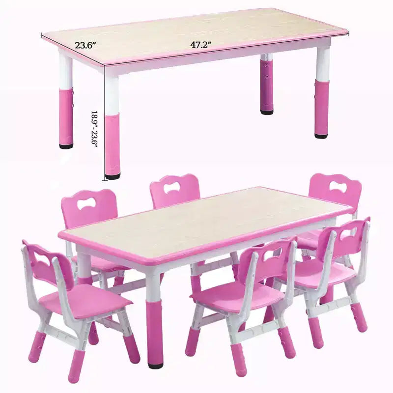 Table et chaises pour enfants, Ensemble table d'activités et de bricolage pour tout-petits réglable en hauteur avec 6 chaises, pour les 2-10 ans, Table d'activités artistiques pour enfants supportant jusqu'à 136 kg