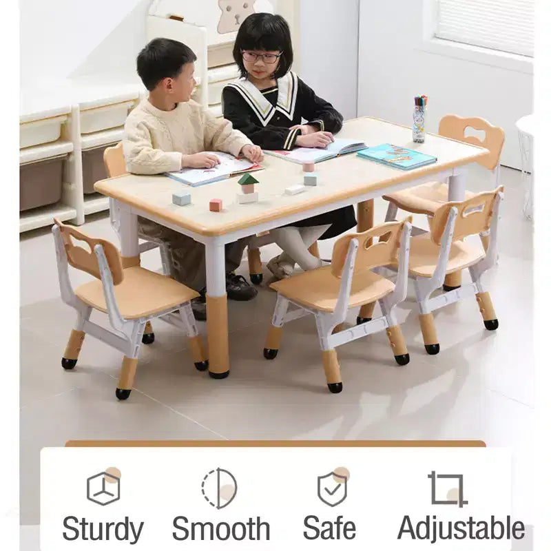 Table et chaises pour enfants, Ensemble table d'activités et de bricolage pour tout-petits réglable en hauteur avec 6 chaises, pour les 2-10 ans, Table d'activités artistiques pour enfants supportant jusqu'à 136 kg
