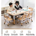 Table et chaises pour enfants, Ensemble table d'activités et de bricolage pour tout-petits réglable en hauteur avec 6 chaises, pour les 2-10 ans, Table d'activités artistiques pour enfants supportant jusqu'à 136 kg