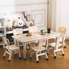 Kids Table and Chair Set, Height Adjustable Toddler Arts & Crafts Table and 6 Chair Set for Ages 2-10,Max 300lbs Kids Activity Art Table