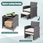 Costway Salon de jardin 5 pièces en résine tressée avec 2 poufs Noir/Gris/Bleu marine/Rouge/Turquoise/Blanc