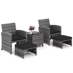 Costway Salon de jardin 5 pièces en résine tressée avec 2 poufs Noir/Gris/Bleu marine/Rouge/Turquoise/Blanc