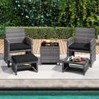 Costway Salon de jardin 5 pièces en résine tressée avec 2 poufs Noir/Gris/Bleu marine/Rouge/Turquoise/Blanc