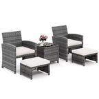 Costway Salon de jardin 5 pièces en résine tressée avec 2 poufs Noir/Gris/Bleu marine/Rouge/Turquoise/Blanc