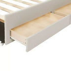 Lit plateforme rembourré en lin Whisen format double avec lit gigogne et 3 tiroirs de rangement
