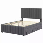 Lit plateforme rembourré en lin Whisen format double avec lit gigogne et 3 tiroirs de rangement