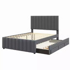 Lit plateforme rembourré en lin Whisen format double avec lit gigogne et 3 tiroirs de rangement