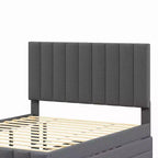 Lit plateforme rembourré en lin Whisen format double avec lit gigogne et 3 tiroirs de rangement