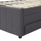 Lit plateforme rembourré en lin Whisen format double avec lit gigogne et 3 tiroirs de rangement