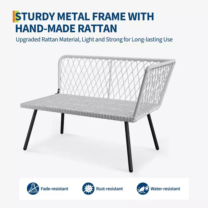 L-Shaped Patio Furniture Sets, Outdoor PE Wicker Conversation Set with Tempered Glass Coffee Table & Cushions (2 Loveseat ,1 Ottoman ,1 Coffee Table)