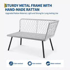 L-Shaped Patio Furniture Sets, Outdoor PE Wicker Conversation Set with Tempered Glass Coffee Table & Cushions (2 Loveseat ,1 Ottoman ,1 Coffee Table)