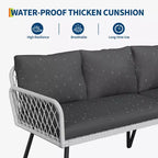 L-Shaped Patio Furniture Sets, Outdoor PE Wicker Conversation Set with Tempered Glass Coffee Table & Cushions (2 Loveseat ,1 Ottoman ,1 Coffee Table)