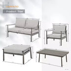 HAPPATIO Patio Outdoor Furniture Set - 6 Pieces Aluminum Outdoor Conversation Set with Loveseat,Armchairs,Coffee Table and Ottomans for Yard,Porch