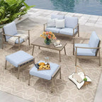 HAPPATIO Patio Outdoor Furniture Set - 6 Pieces Aluminum Outdoor Conversation Set with Loveseat,Armchairs,Coffee Table and Ottomans for Yard,Porch