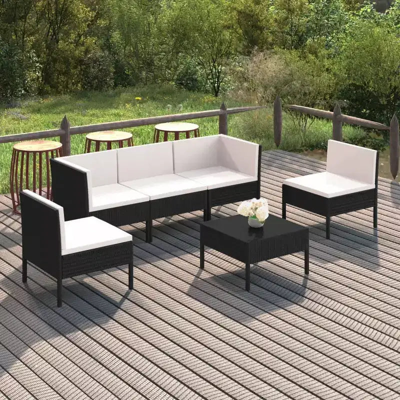 vidaXL Patio Lounge Set Outdoor Sectional Sofa Set Table Poly Rattan Black