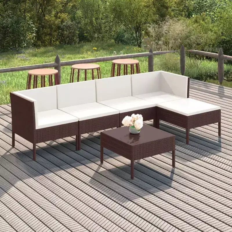 vidaXL Patio Lounge Set Outdoor Sectional Sofa Set Table Poly Rattan Brown