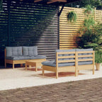 vidaXL 5 Piece Patio Lounge Set with Gray Cushions Pinewood - Brown and Gray
