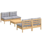 vidaXL 5 Piece Patio Lounge Set with Gray Cushions Pinewood - Brown and Gray