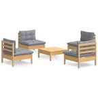 vidaXL Garden Lounge Set Grey Solid pinewood, fabric (100% polyester)