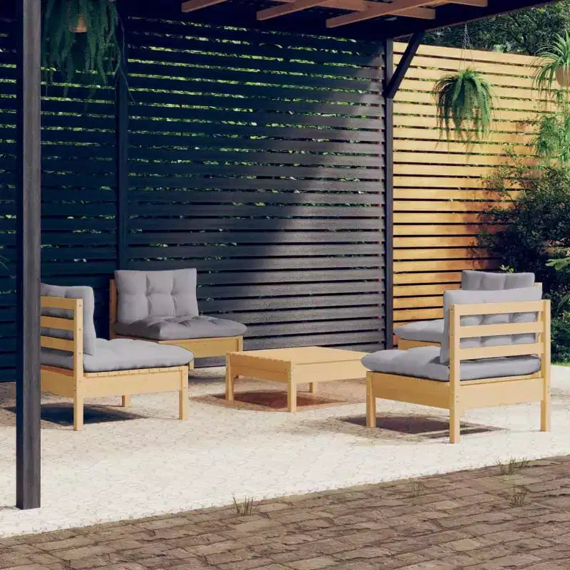 vidaXL Salon de jardin gris Bois de pin massif, tissu (100 % polyester)