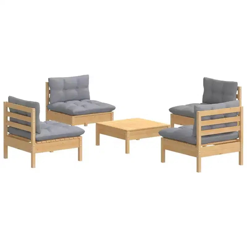 vidaXL Salon de jardin gris Bois de pin massif, tissu (100 % polyester)