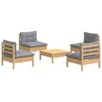 vidaXL Salon de jardin gris Bois de pin massif, tissu (100 % polyester)