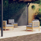 vidaXL Salon de jardin 4 pièces en pin massif avec coussins - Marron et gris