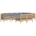 vidaXL Garden Lounge Set Grey Solid pine wood, fabric (100% polyester)