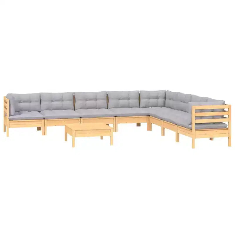 vidaXL Solid Pinewood Patio Lounge Set 9 Piece with Cushions - Brown and Gray