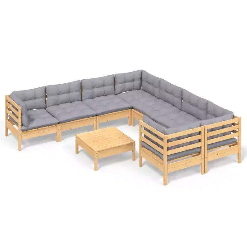 vidaXL Garden Lounge Set Grey Solid pinewood, fabric (100% polyester)