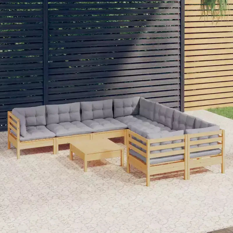 vidaXL Salon de jardin gris Bois de pin massif, tissu (100 % polyester)