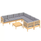 vidaXL Salon de jardin gris Bois de pin massif, tissu (100 % polyester)